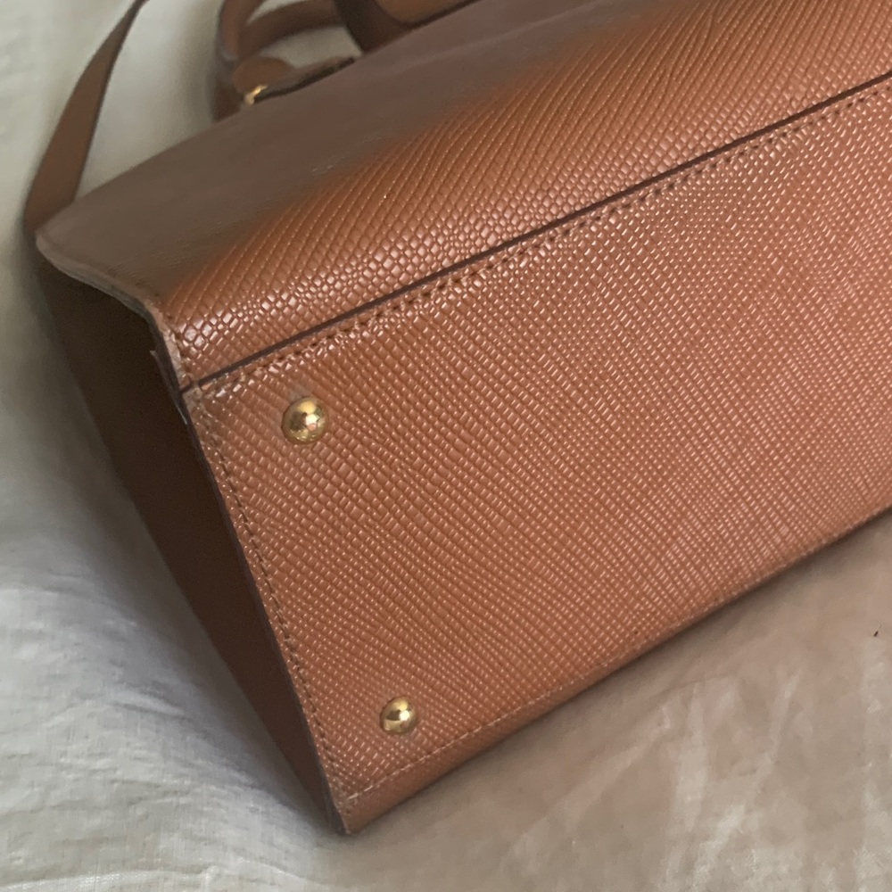 Ralph Lauren Cognac Textured Leather Satchel with Gold RL Medallion - Picture 9 of 16